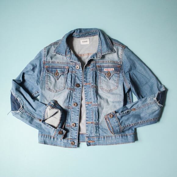 Hudson Jackets & Blazers - Hudson Y2K Distressed Elbow Patch Jean Denim Jacket Womens Small Casual Basic